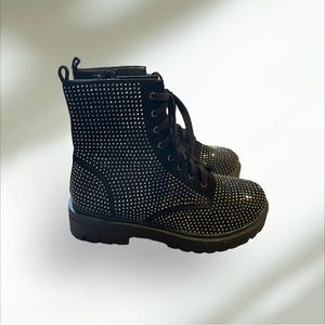 SHEIN Black Studded Combat Zip/Lace-up Boots Size 9-Never Worn NWOT